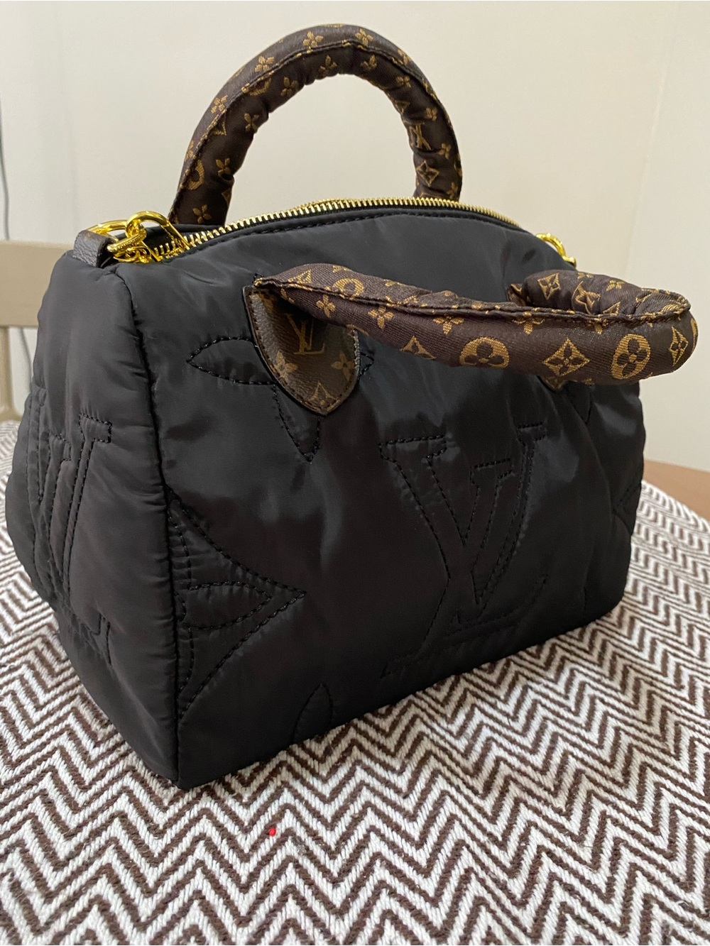 Nylon  Black Puff Speedy  25 Handbag